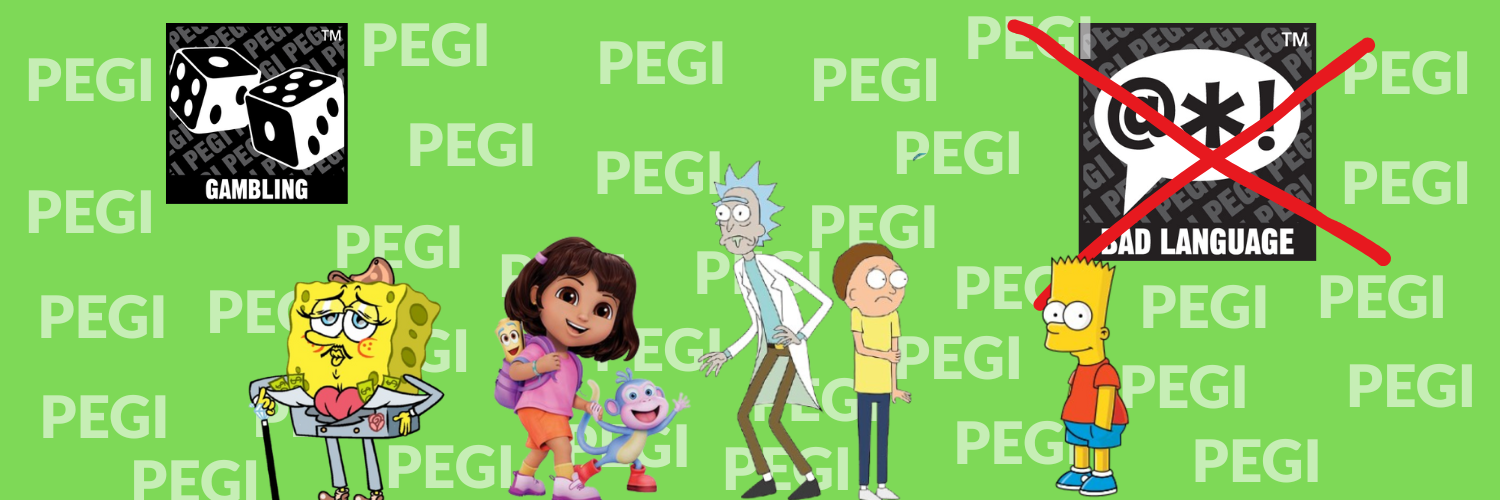 Family Friendly Background with Cartoon Characters and No Gambling/Bad Language Icons